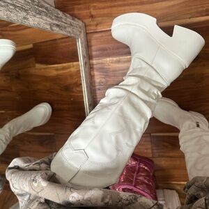 White Knee-High platform cowboy Boots 7